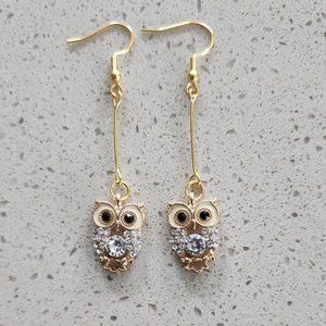 Homemade dangly Owl Earrings! Adorable, hypoallergenic, bling